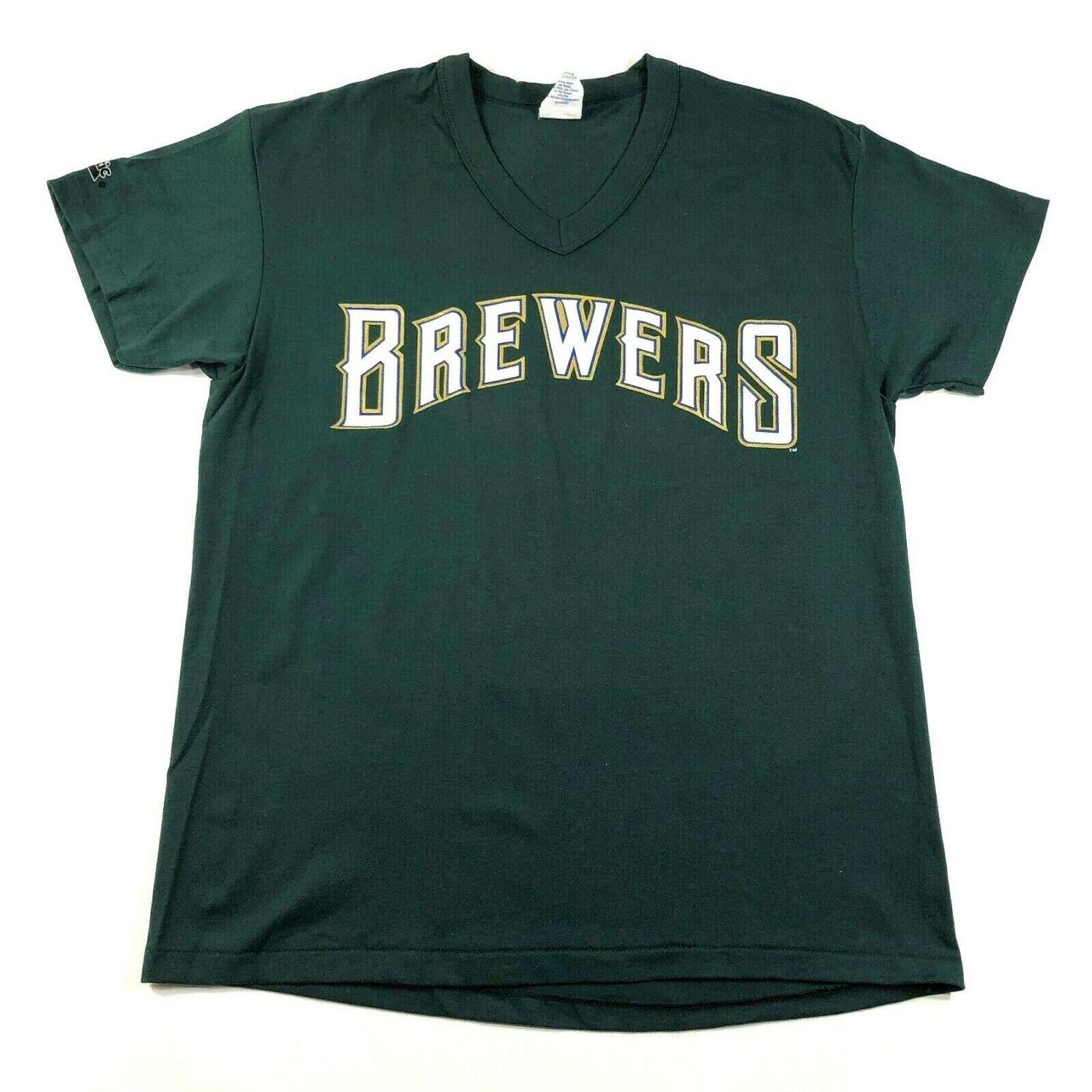 Vintage Milwaukee Brewers Youth Boys XL Green Jersey - Depop