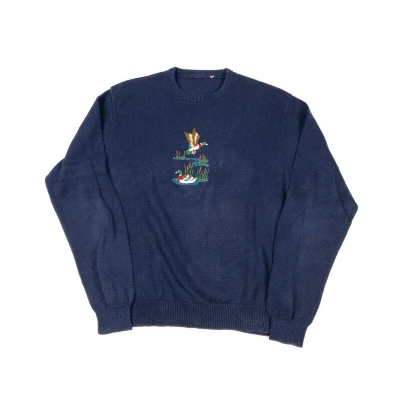 VTG 80s Dad Style Duck Embroidered Pullover Sweater... - Depop