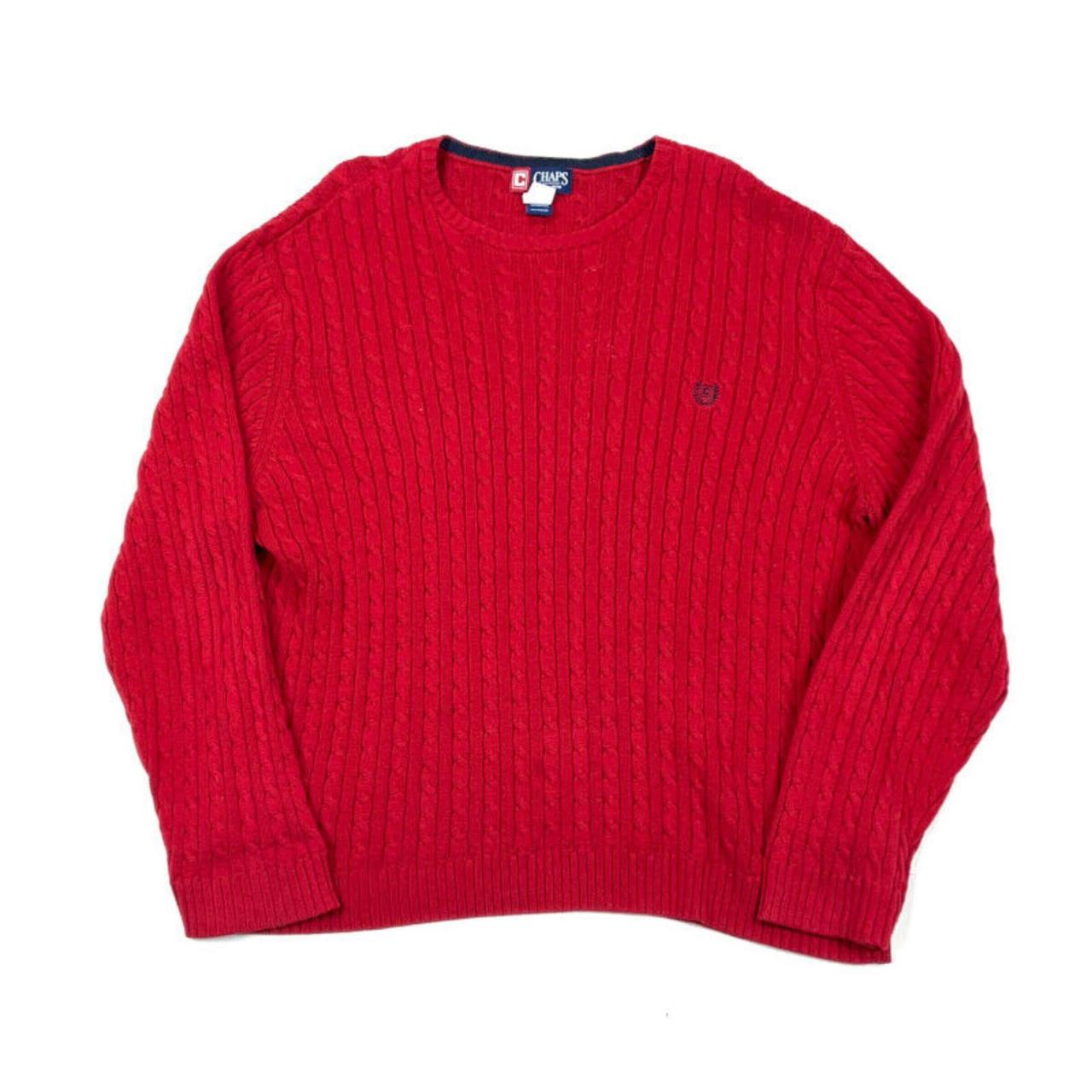 VTG 90s Red Cable Knit Pullover Sweater Adult XL... Depop