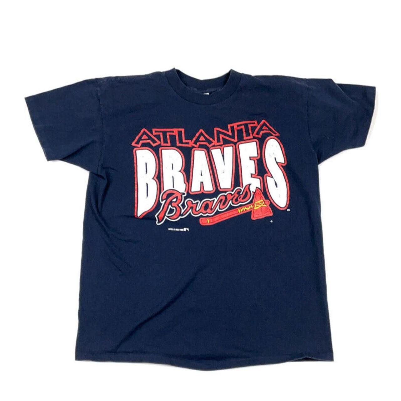 VTG 1993 Atlanta Braves Puff Print T-Shirt Single... - Depop