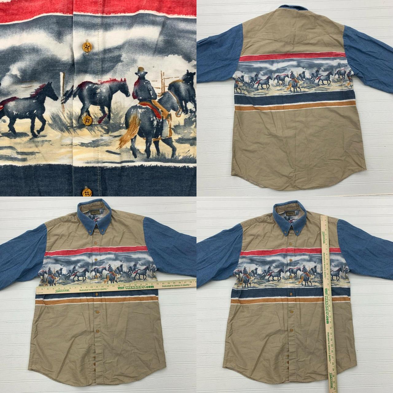 Vintage Roper Cowboy Horse Graphic Beige Button Down... - Depop