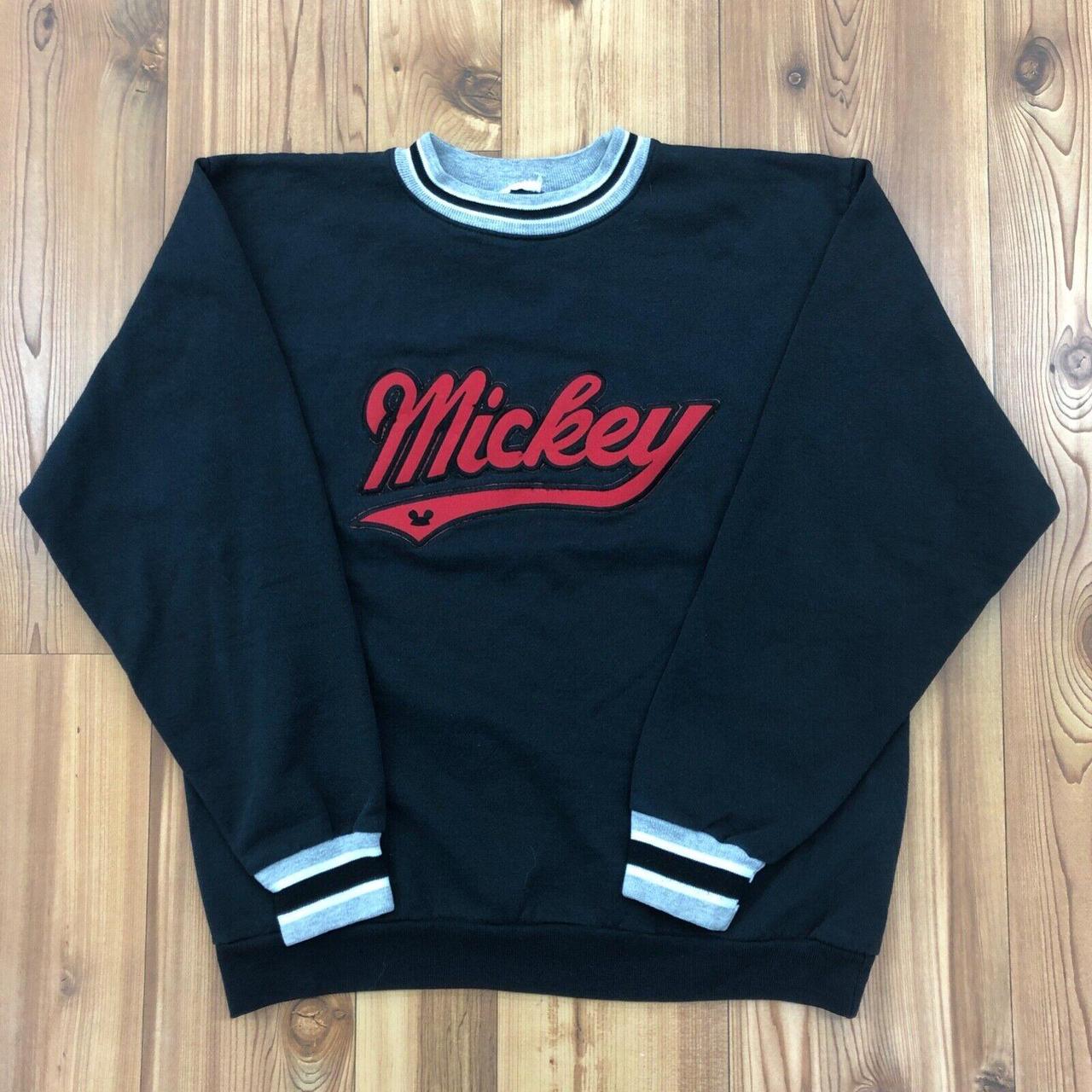 Vintage Disney Black Crew Neck Sewn Mickey Logo... - Depop