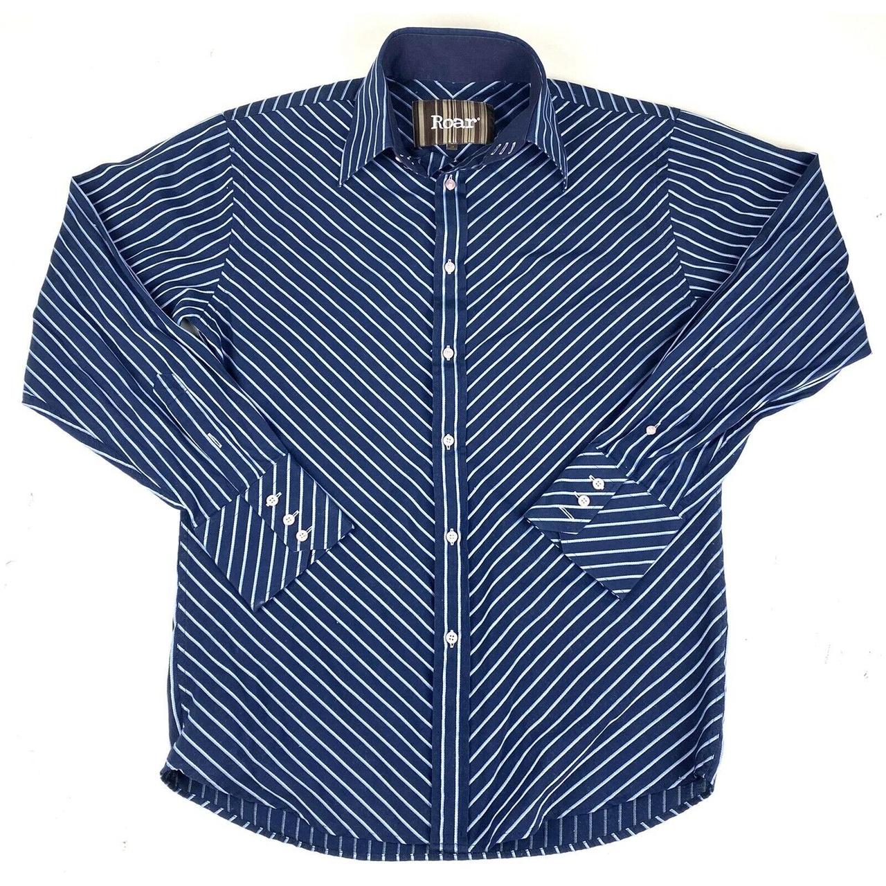 Roar Button Up Shirt Mens Medium Blue Striped Long... - Depop
