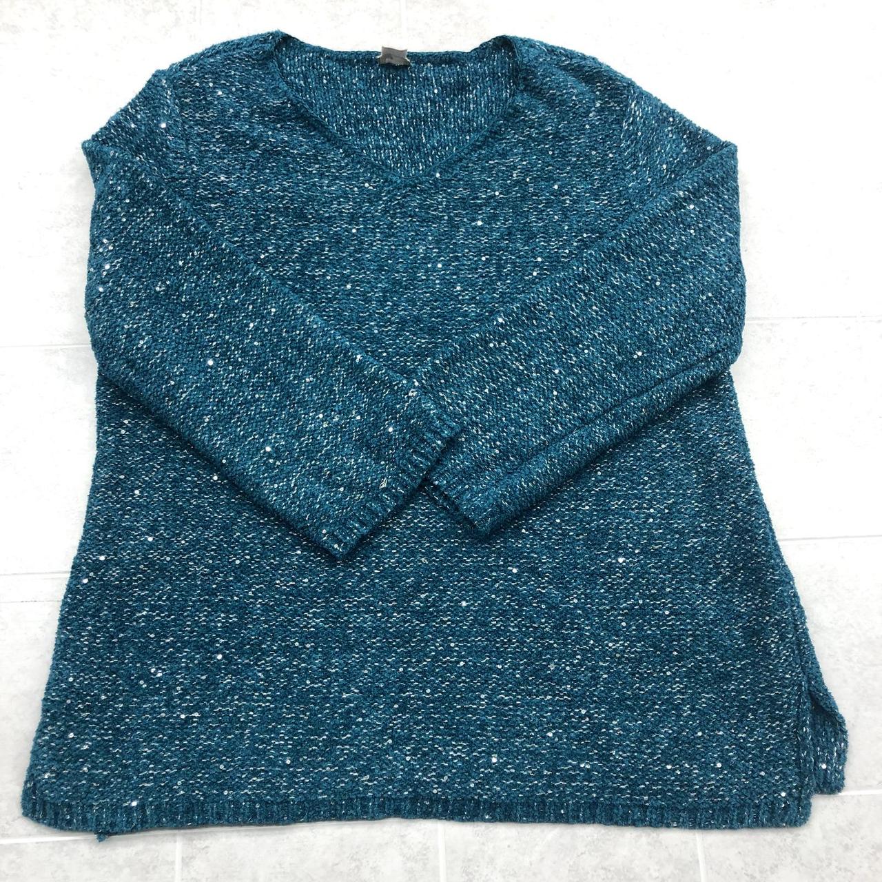 Chico's Blue V-Neck Long Sleeve Stretchy Sparkly... - Depop