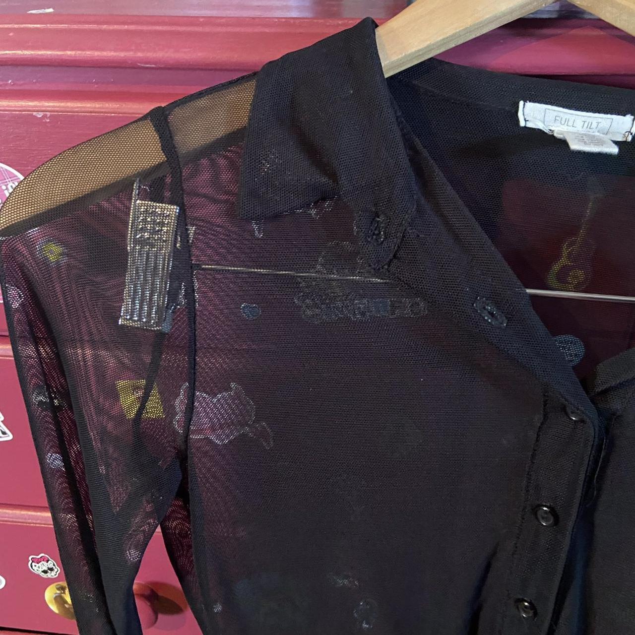 Completely sheer black mesh cropped button down from... - Depop