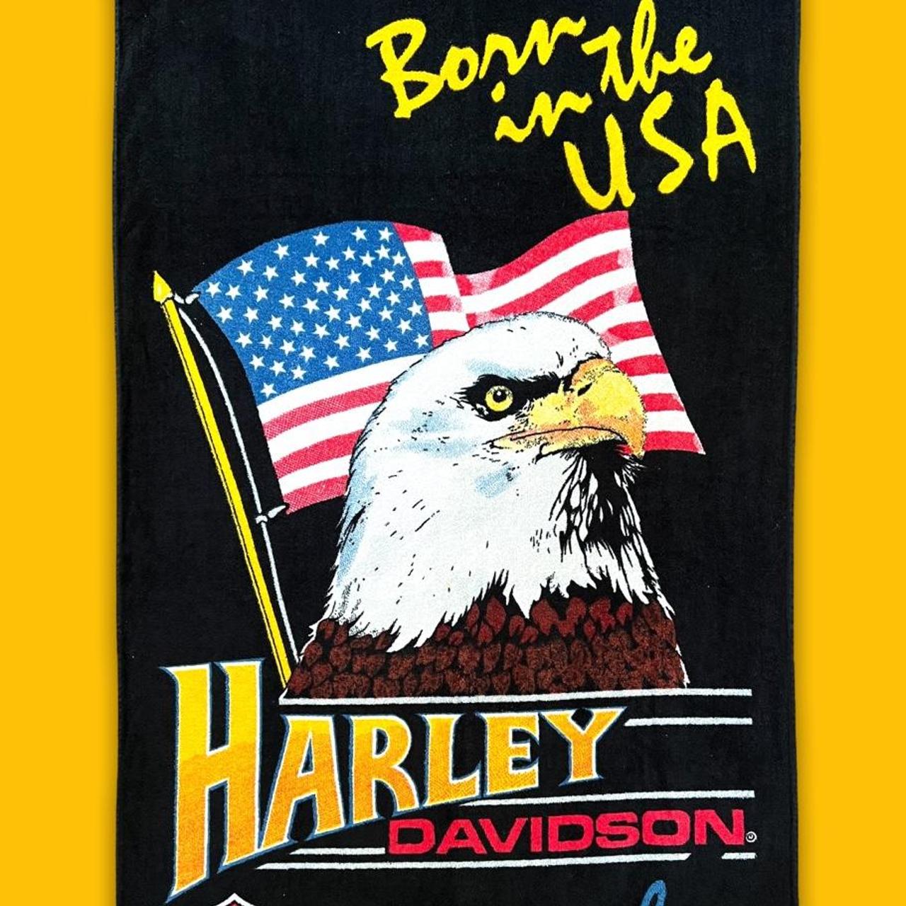 Vintage U.S.A. Harley Davidson Beach Towel 1985... - Depop