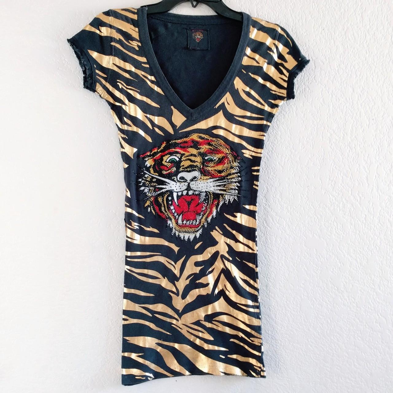 ★正規品★新品★ED HARDY★TIGER★箔プリント★チュニック★白★XS★ Tiger Dagger Cropped Zip Fleece Hoodie