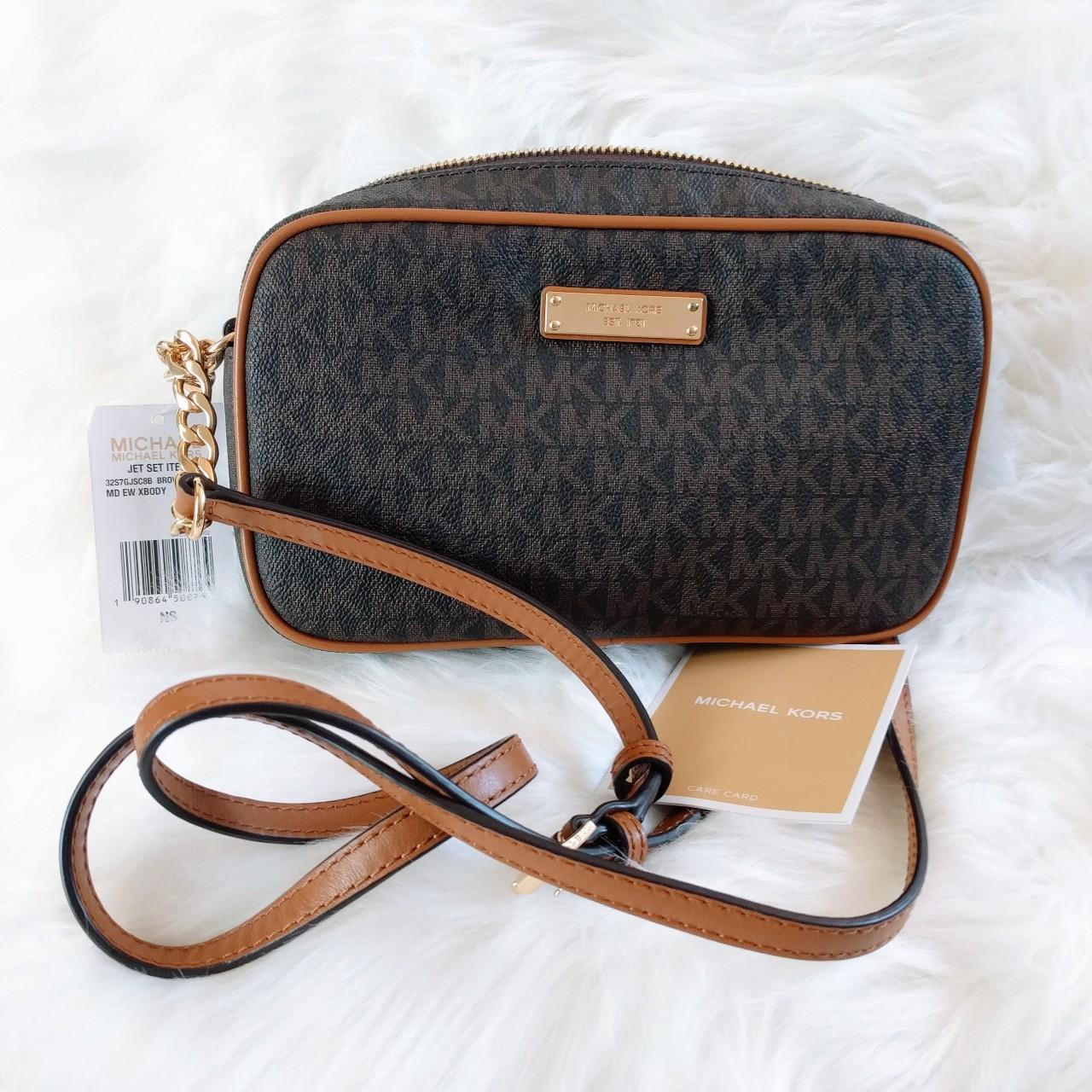 Michael Kors Brown/Tan Signature Coated Canvas And Leather Jet Set