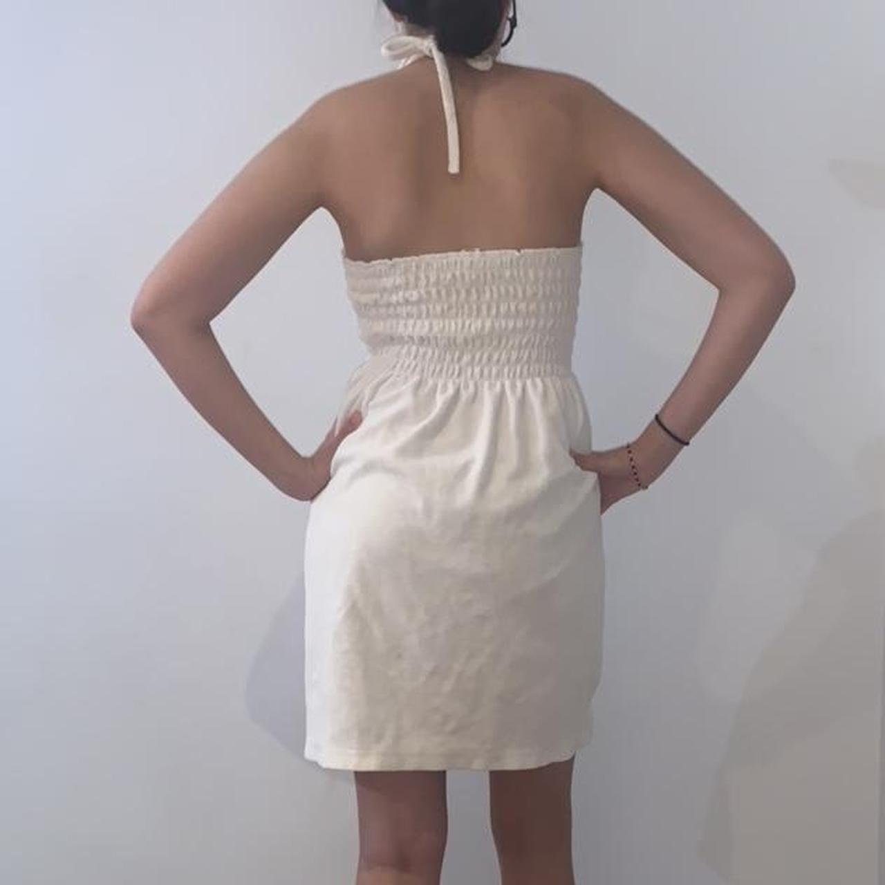 White terry cloth halter dress ruffle hem y2k vibe Depop