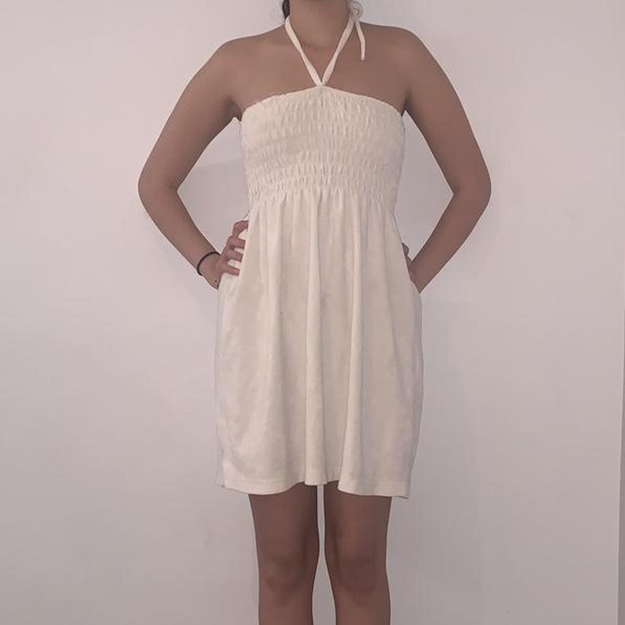White terry cloth halter dress ruffle hem y2k vibe Depop