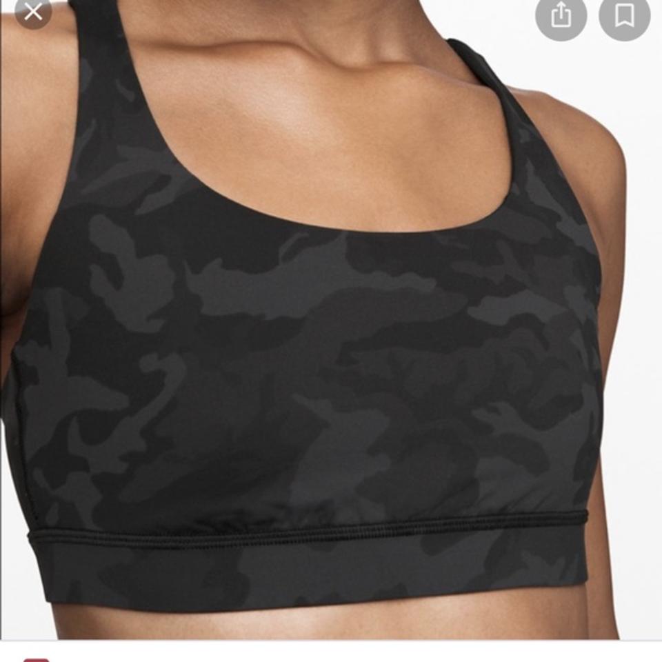 Black camo lululemon energy sports bra. Medium impact.