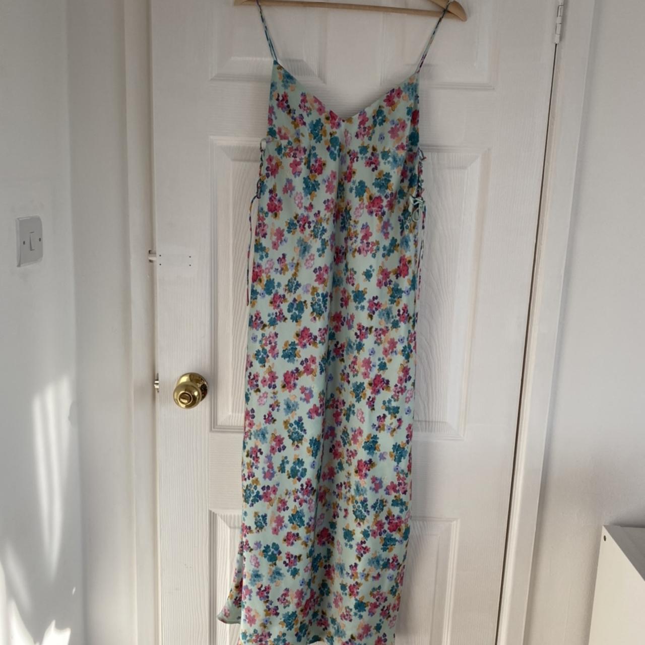 zara printed dress with side gathering