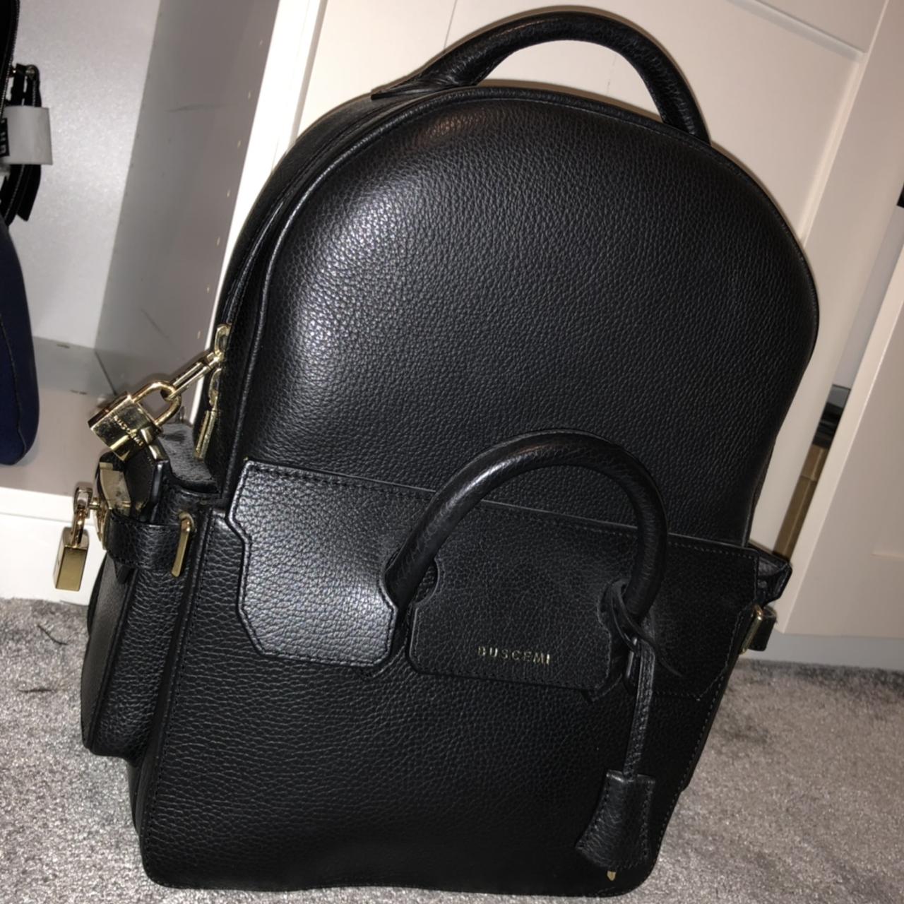 Unisex Buscemi backpack in black leather with gold