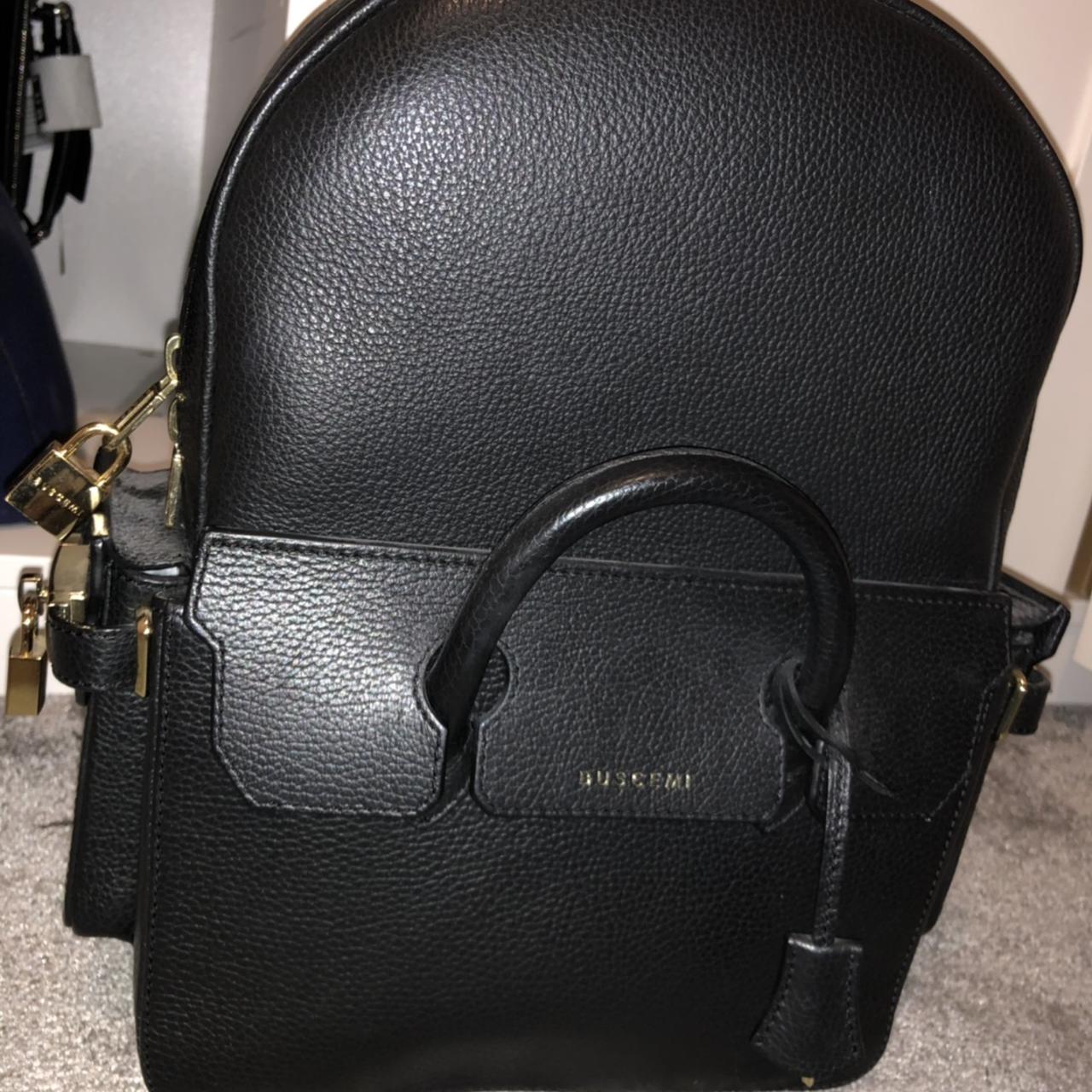 Unisex Buscemi backpack in black leather with gold