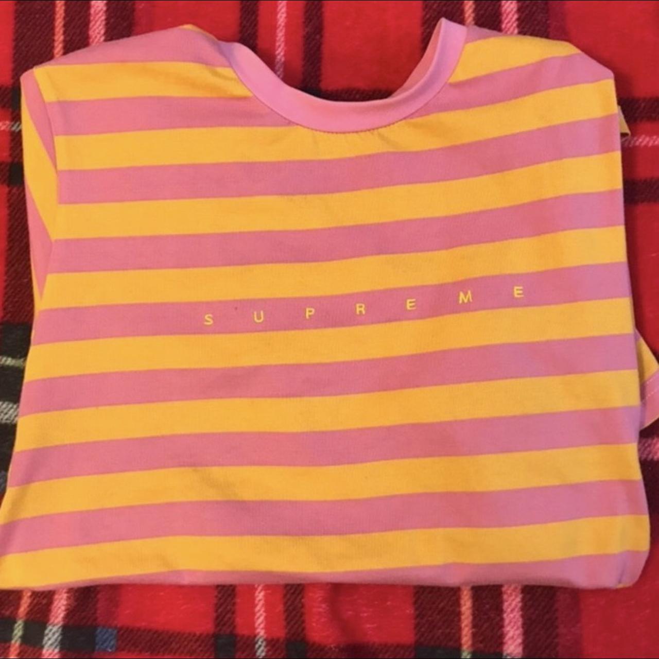 Supreme SS18 Orange Pink bar striped tee Great