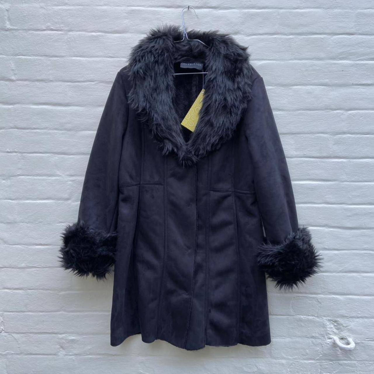 Black afghan coat - faux suede & faux fur trim -... - Depop