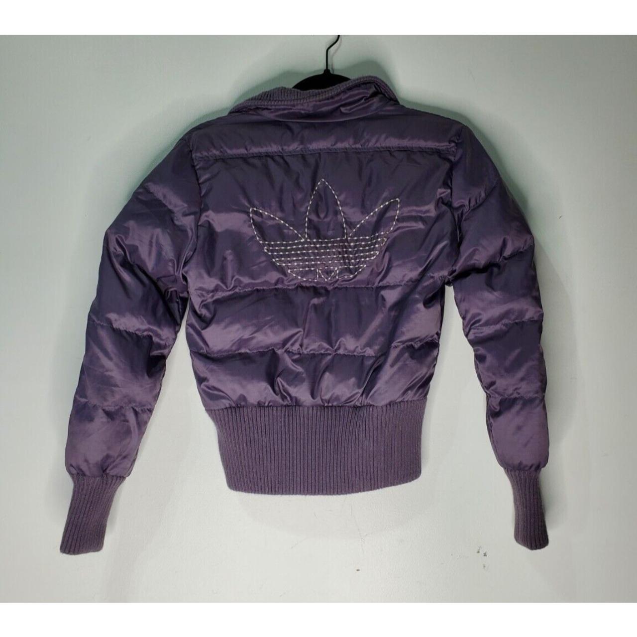 Vintage Y2K Adidas Dark Purple XS Puffer Jacket Logo... - Depop