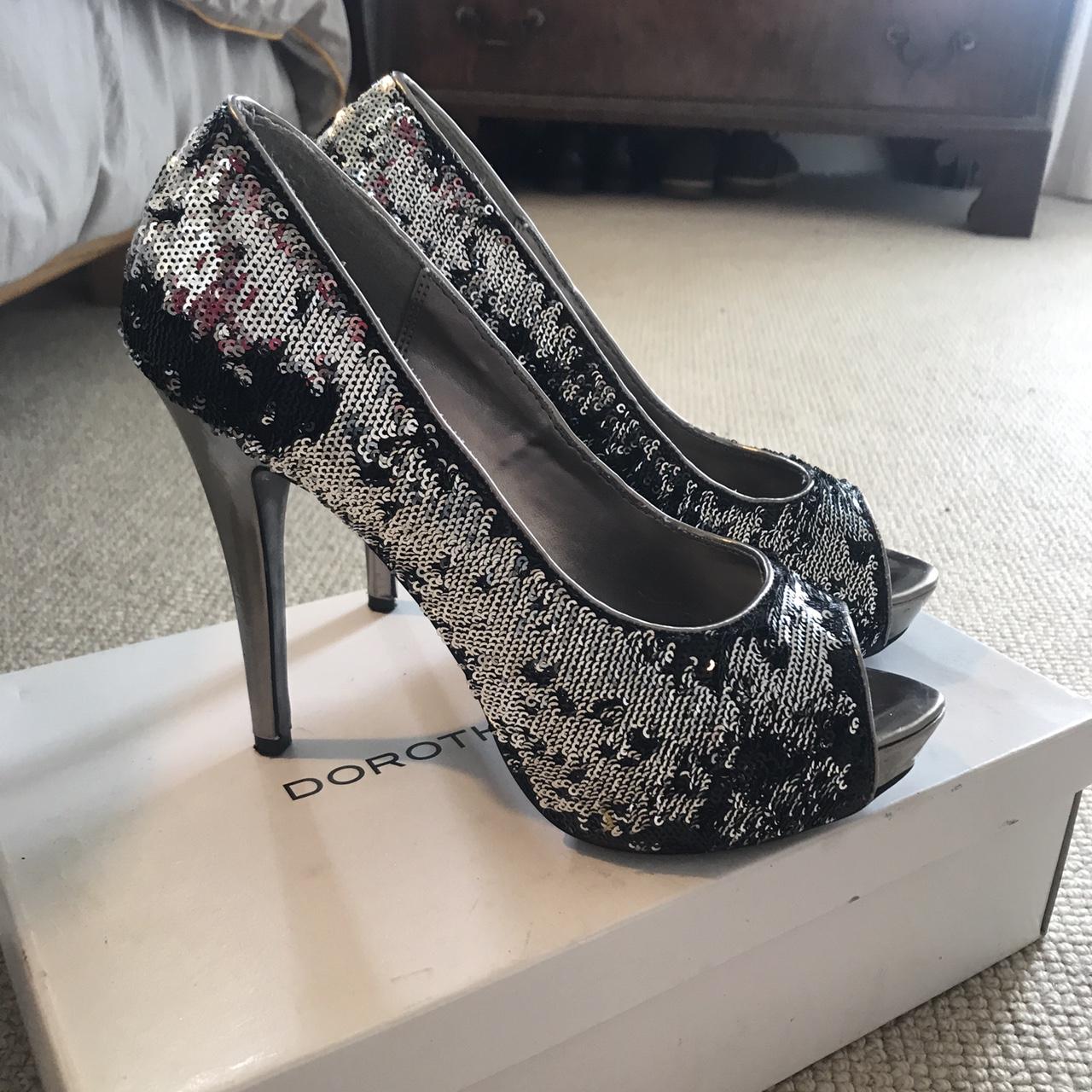 Vintage black and silver sequin platforms size UK... - Depop