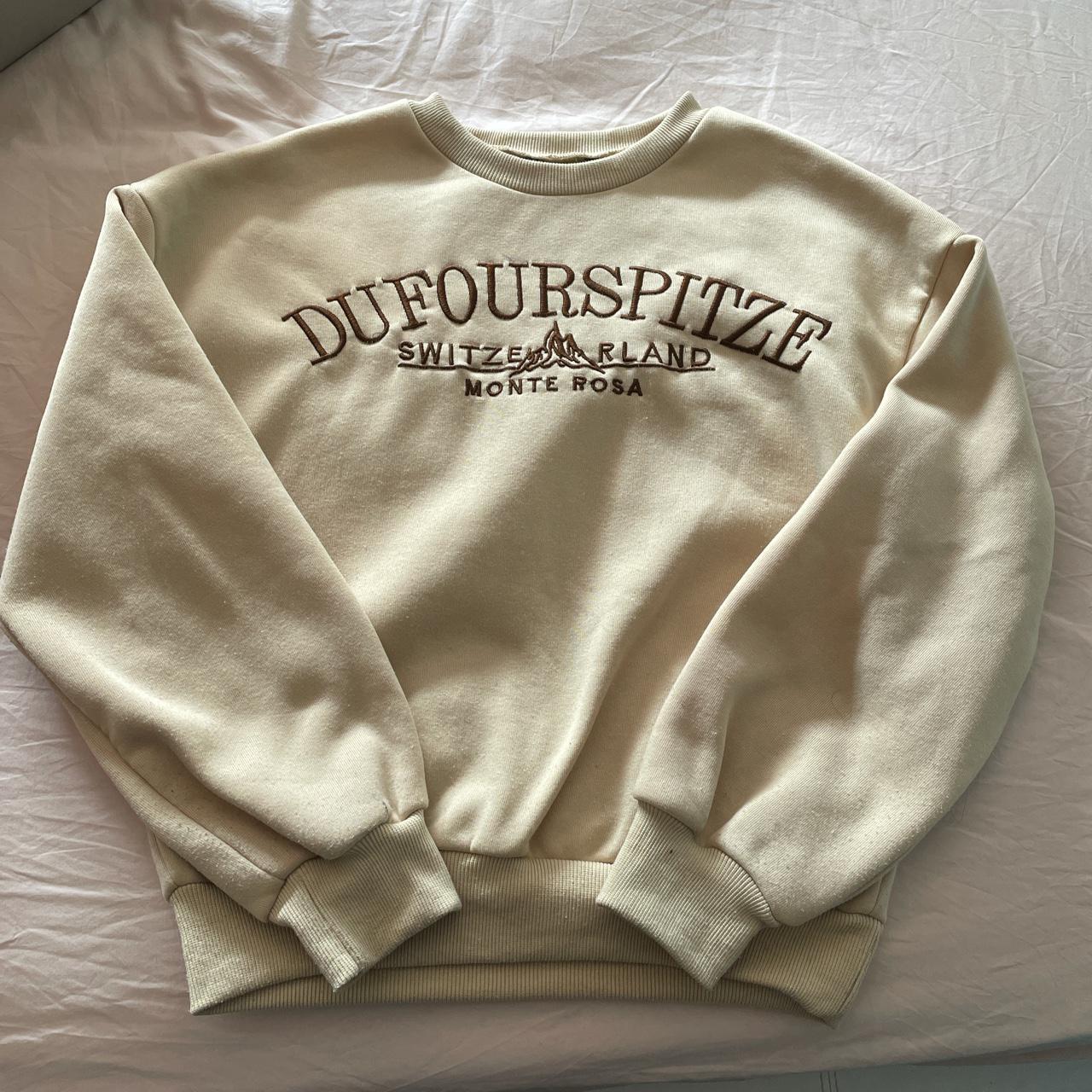 Beige and brown embroidered sweatshirt Slightly... - Depop