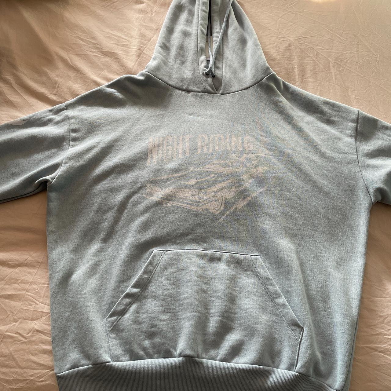 Light Blue hoodie with graphic car design From... - Depop