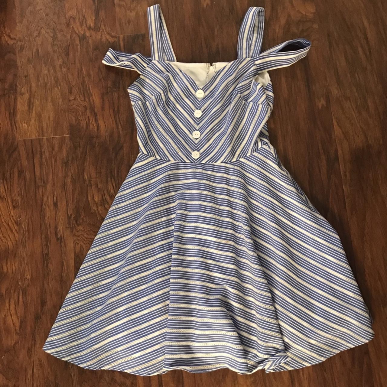 UNIF Women's Blue and White Dress | Depop