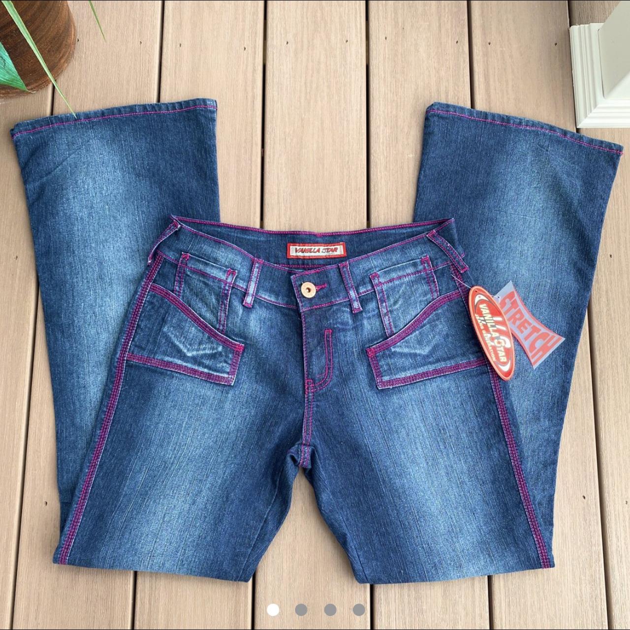 UNIF Women's Blue and Pink Jeans Depop