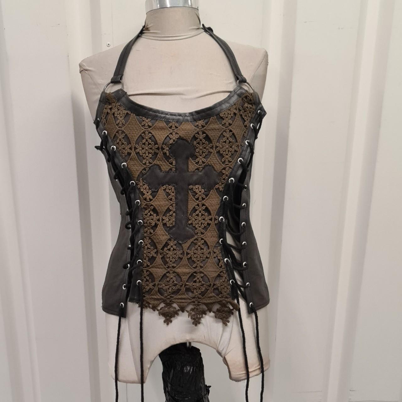 Custom Trad Goth Leather Crucifix corset halterneck... - Depop