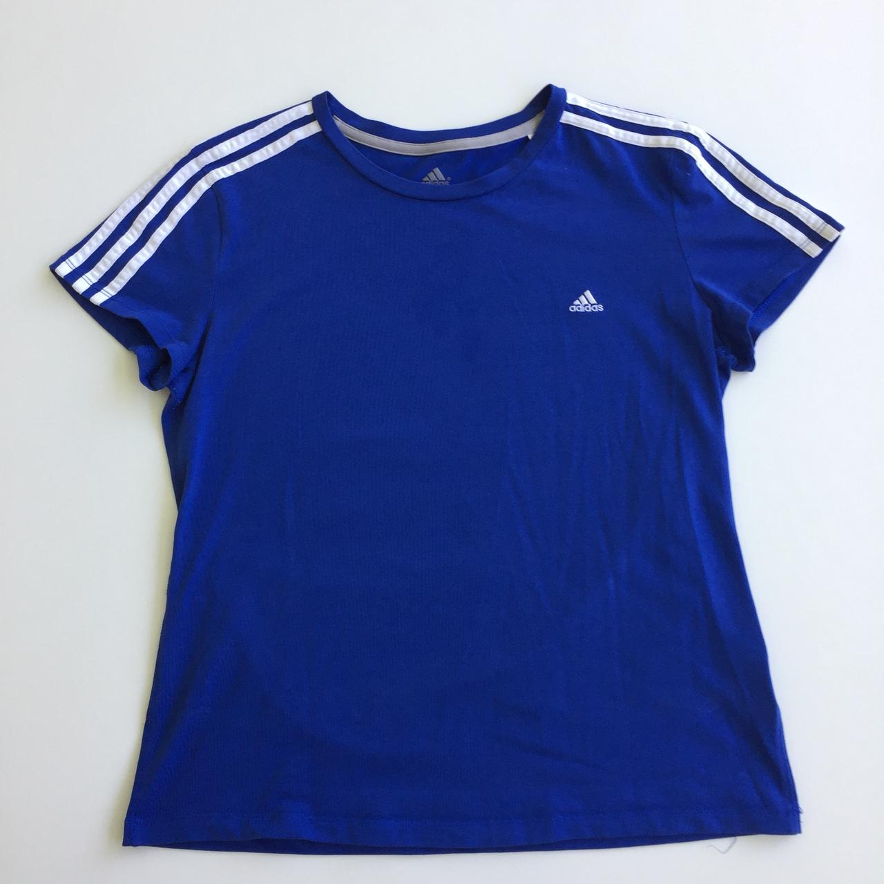 Bright blue Adidas tshirt with the classic 3 stripes... - Depop