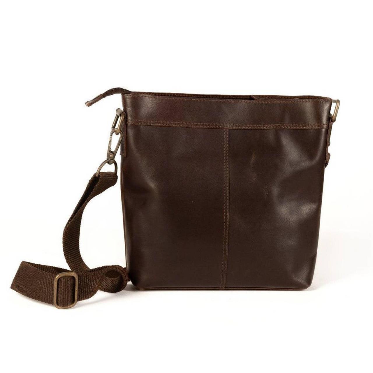 Women's Brown Leather Crossbody Messenger Bag 100... Depop