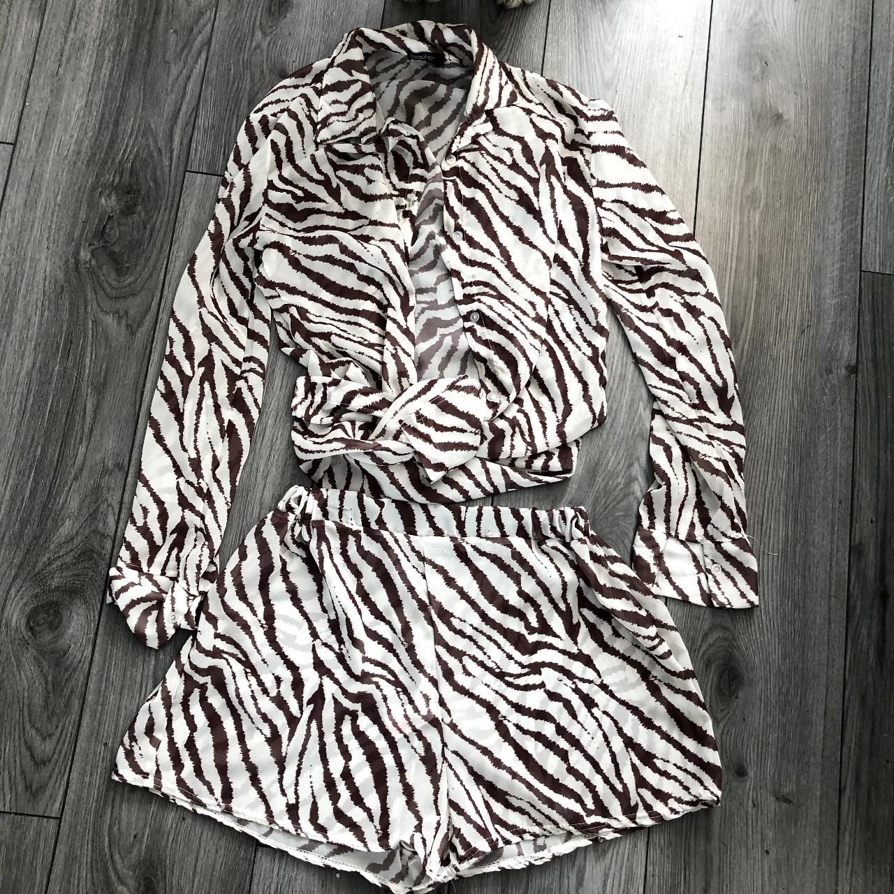 Boohoo tiger coord Animal print sheer blouse shirt... Depop