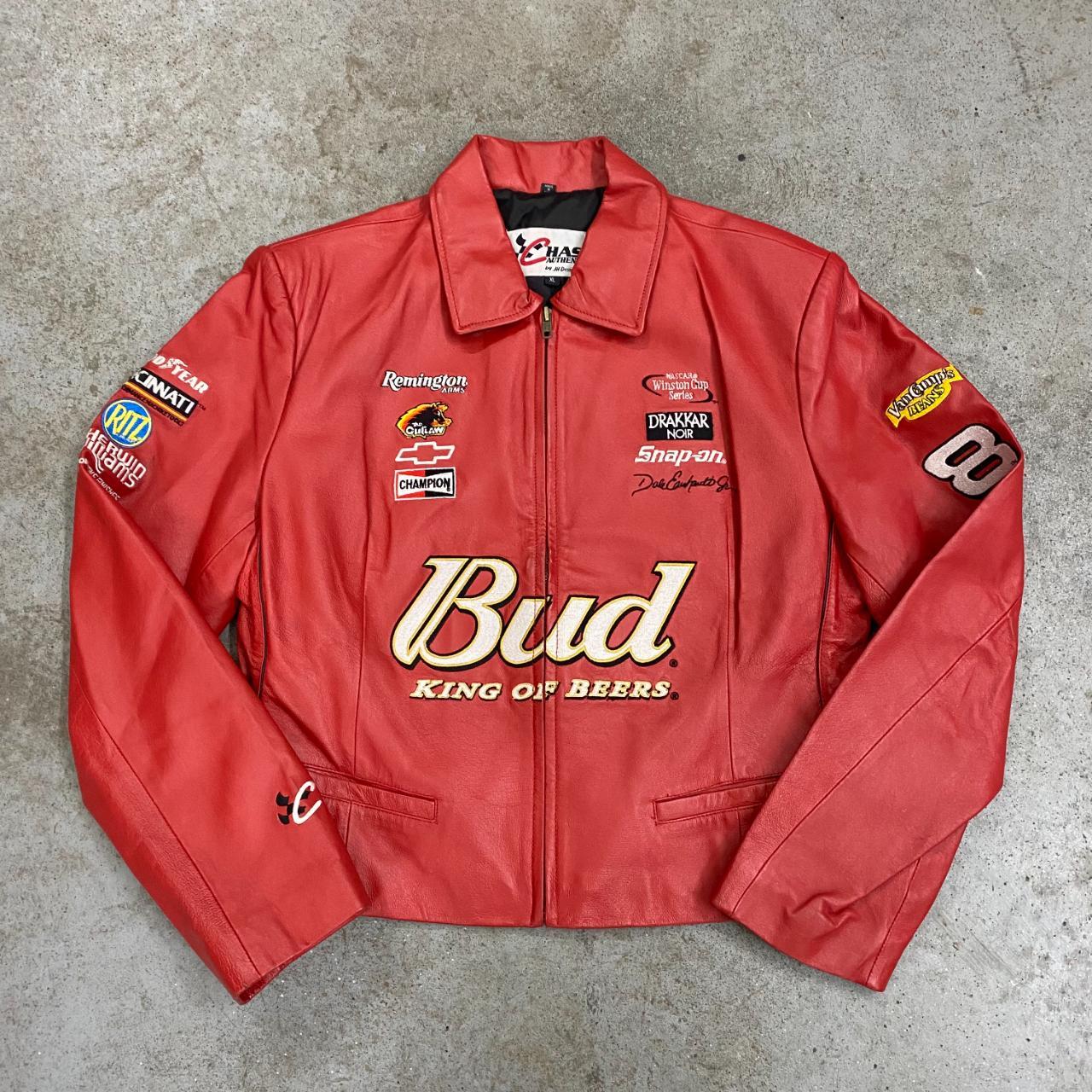 Bud King Of Beers Leather Nascar Jacket. Condition... - Depop