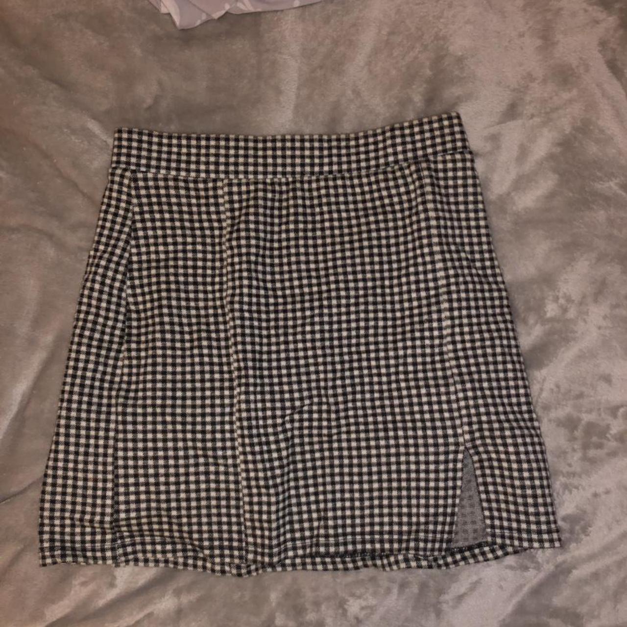 Bershka plaid black and white mini skirt size S worn... - Depop