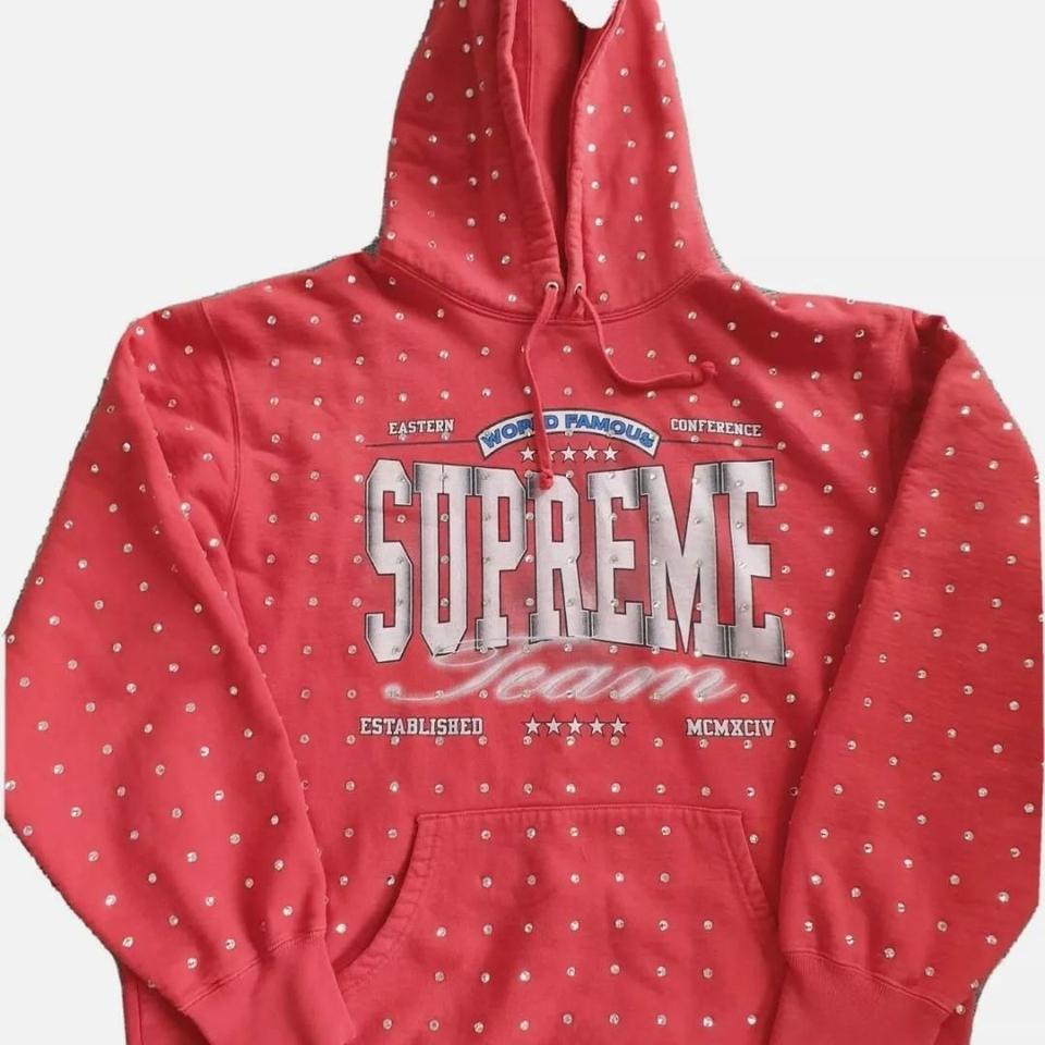 Red Supreme Vishnu Hoodie size medium Small tear on - Depop