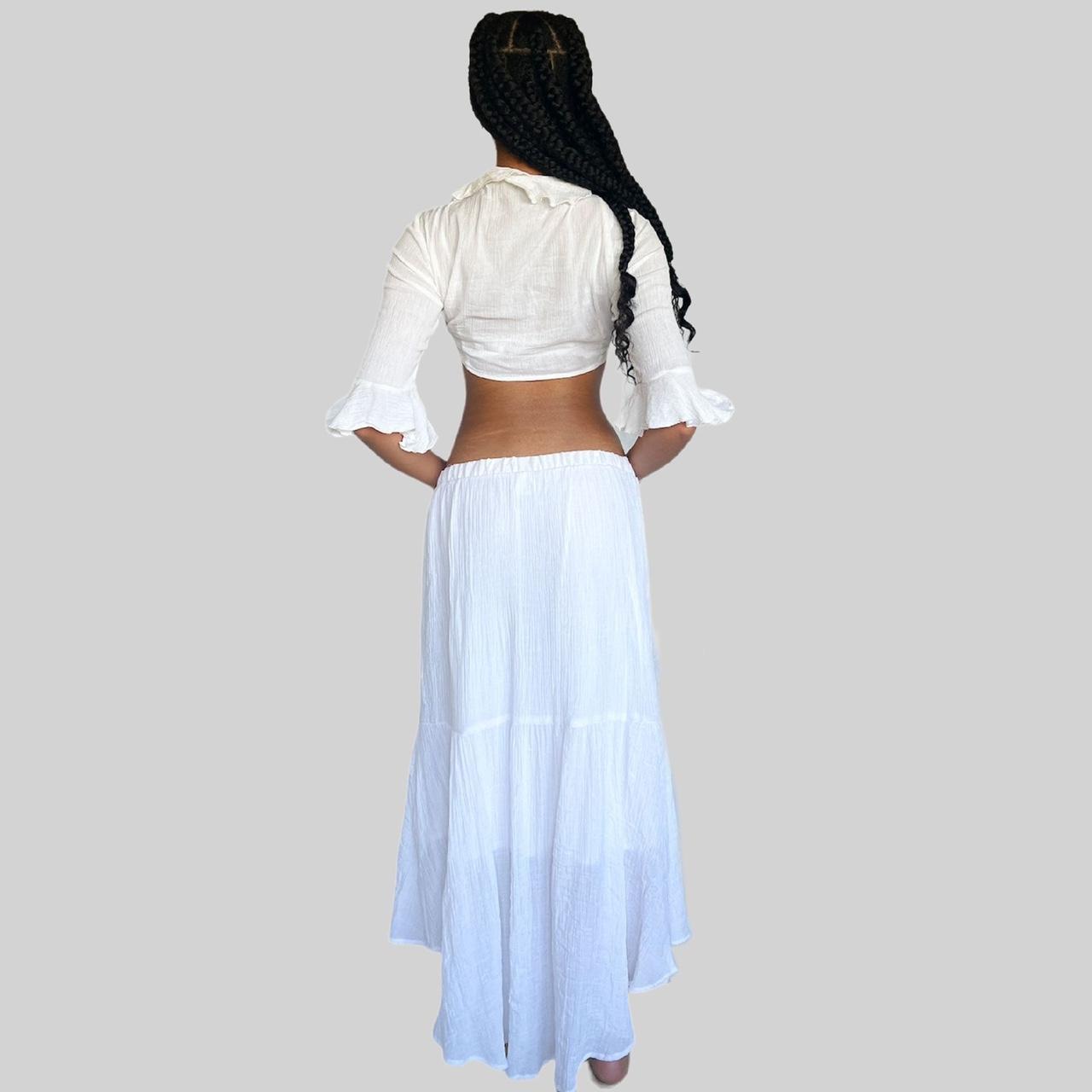 white tiered maxi skirt ️ asymmetrical cut ️ sheer... - Depop