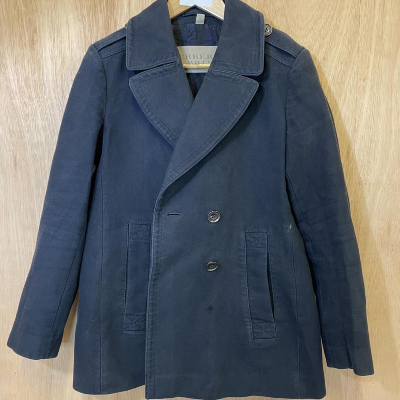 Pre-loved/Vintage Burberry Brit navy pea coat size... - Depop