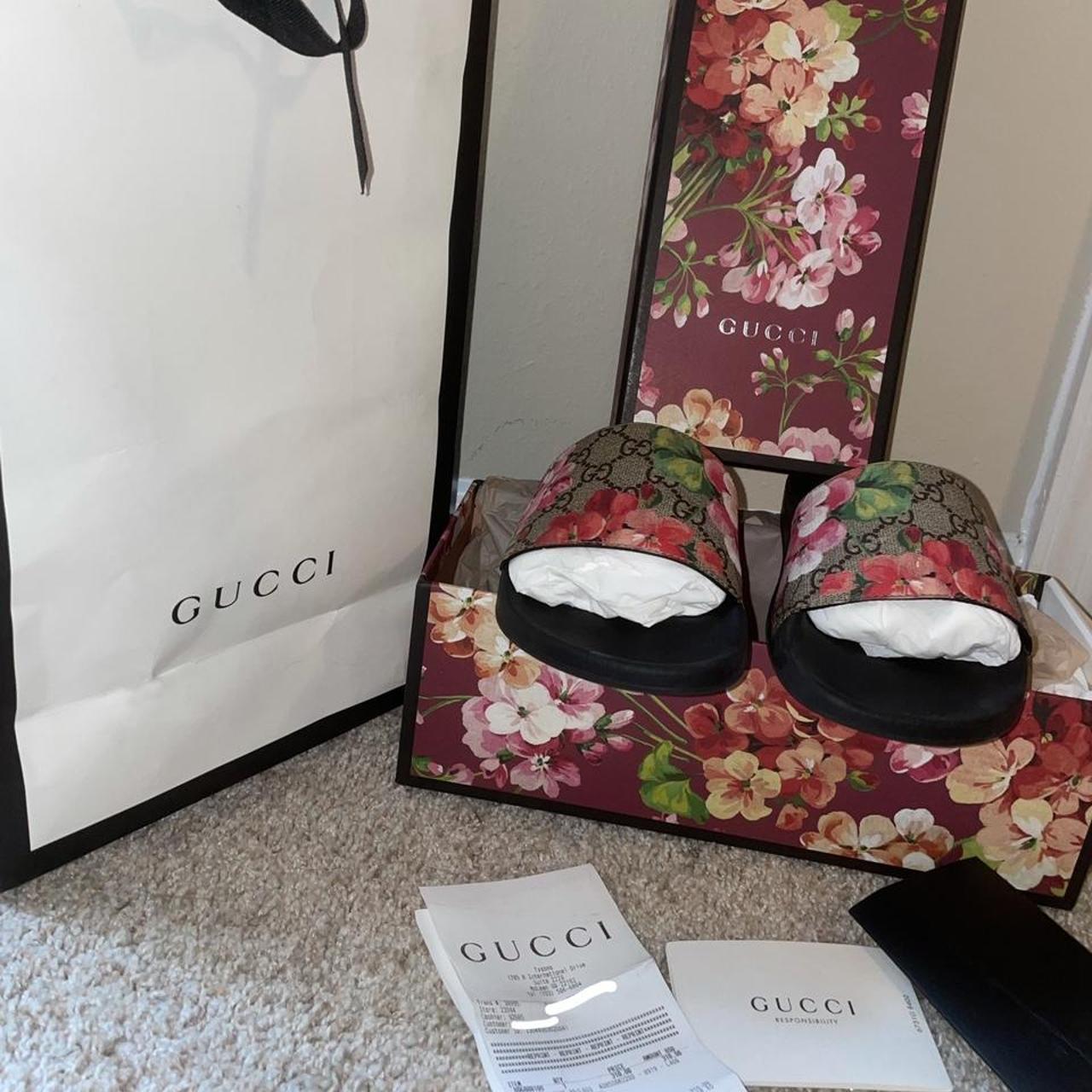 Gucci floral sliders discount womens