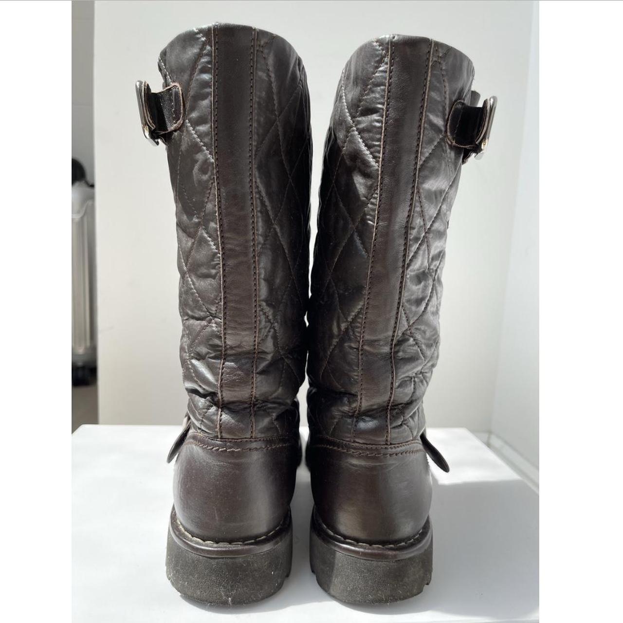 Chanel Brown Leather Quilted Biker Moto Boots sz 42 For Sale at