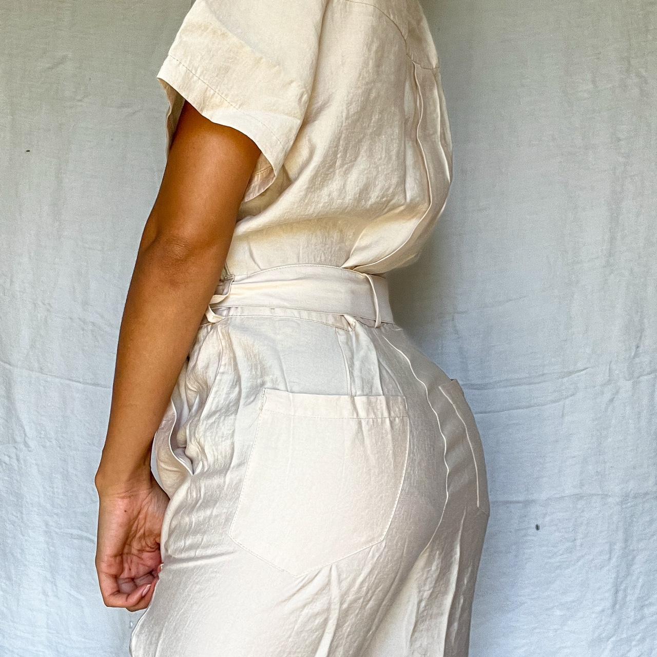 Mango Women's Gold and Cream Jumpsuit Depop