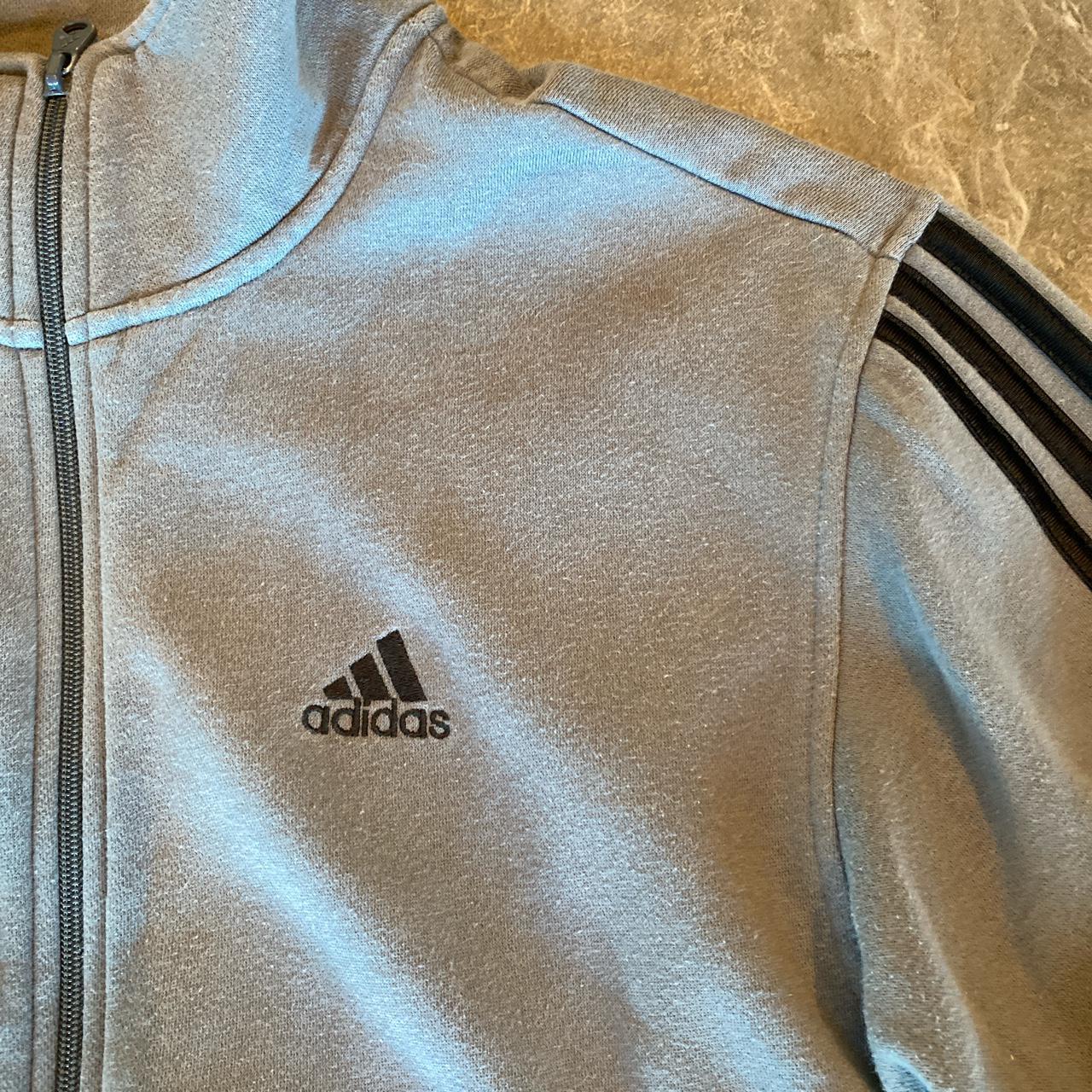 Adidas grey zip up embroidered 3 stripe track jacket... - Depop