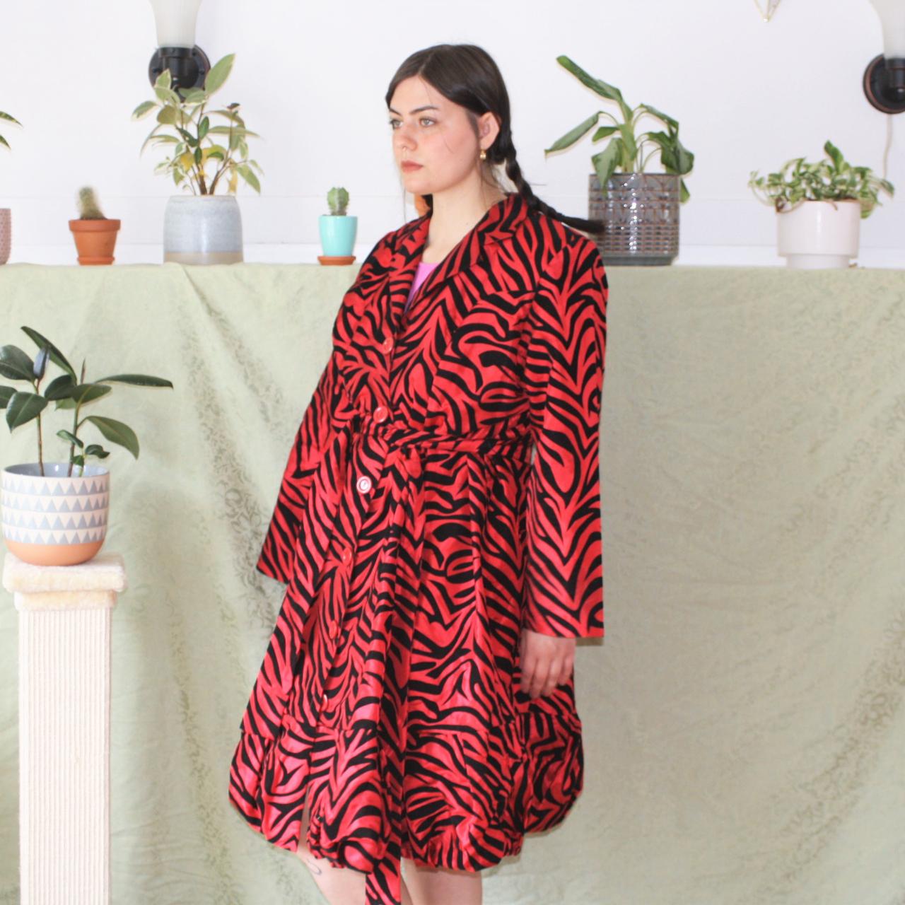 Wild!! Black and red zebra print belted jacket with... Depop