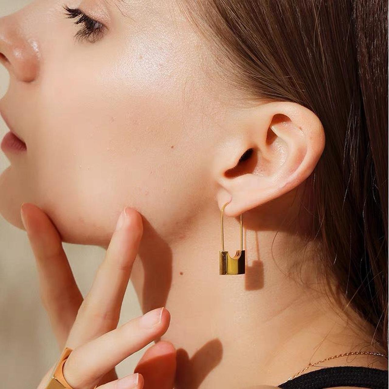 Product Image 3 - Gold safety pin earrings funky