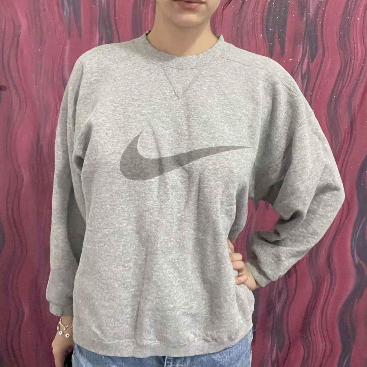 Amazing Vintage Grey Nike Swoosh Sweatshirt Size Depop   P0 