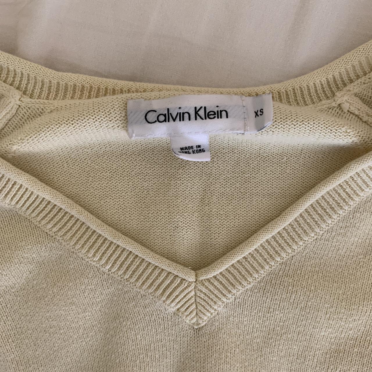 pale yellow calvin klein knit sweater 100% cotton,... - Depop