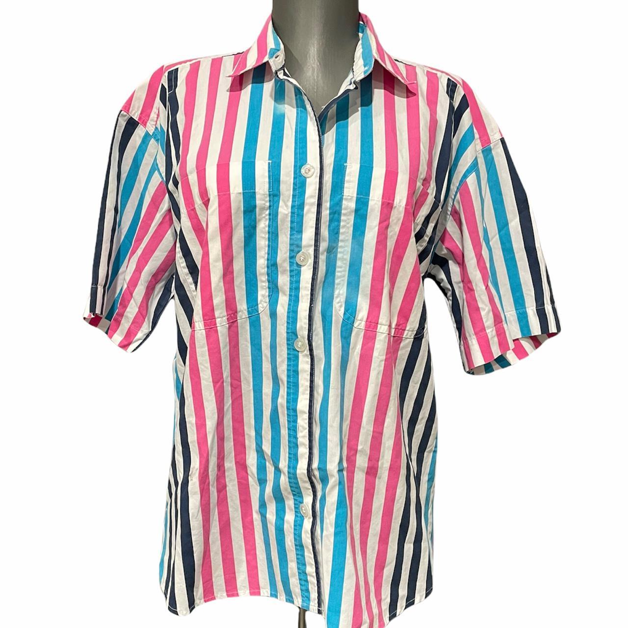 Vintage Candy Striped Multi Colored Button Down... - Depop