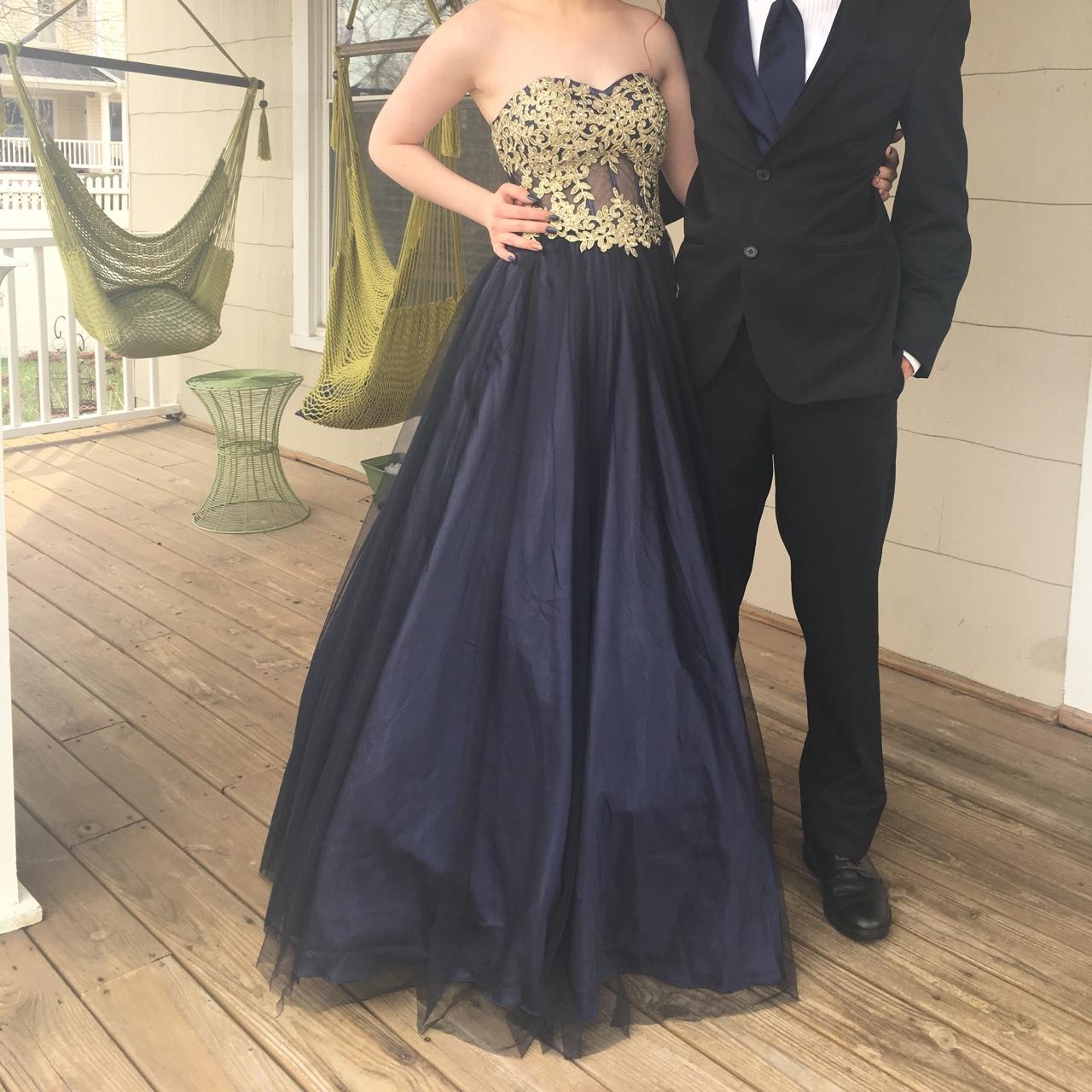 David's bridal black 2025 and gold prom dress