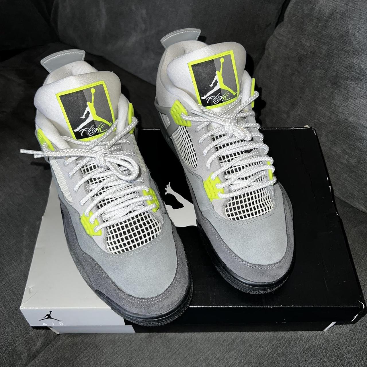 Air Jordan 4 Neon Grey Worn handful of times 9/10... - Depop