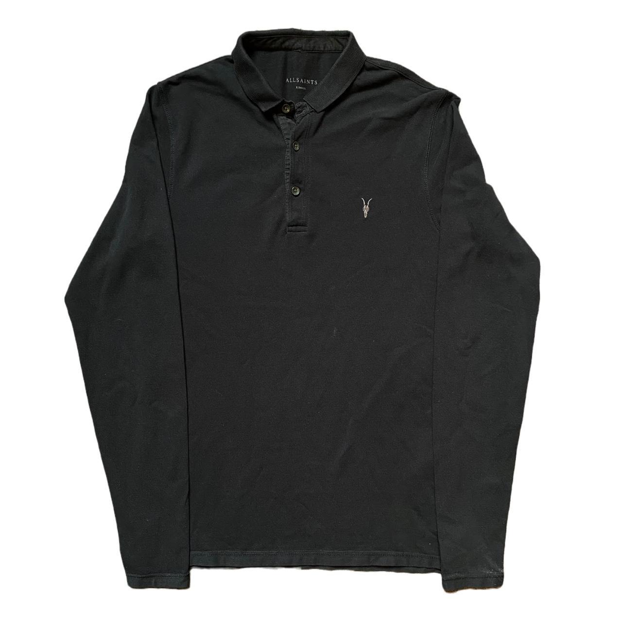 All Saints Men's Black Polo Long Sleeve Button Shirt... Depop