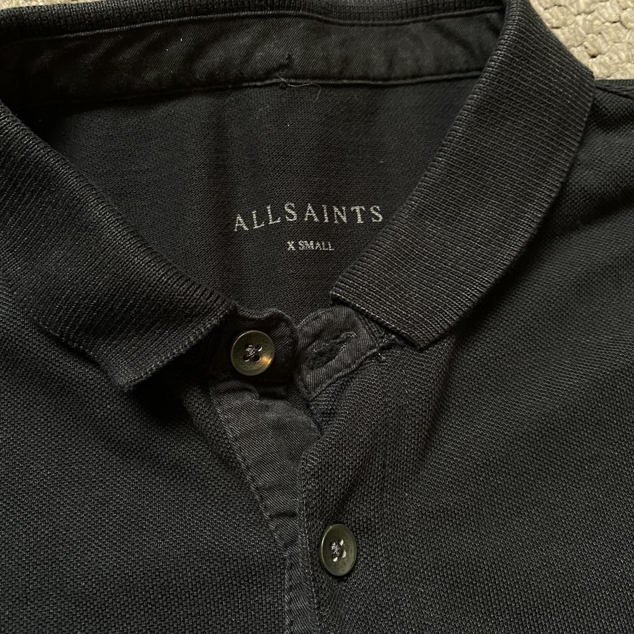 All Saints Men's Black Polo Long Sleeve Button Shirt... - Depop