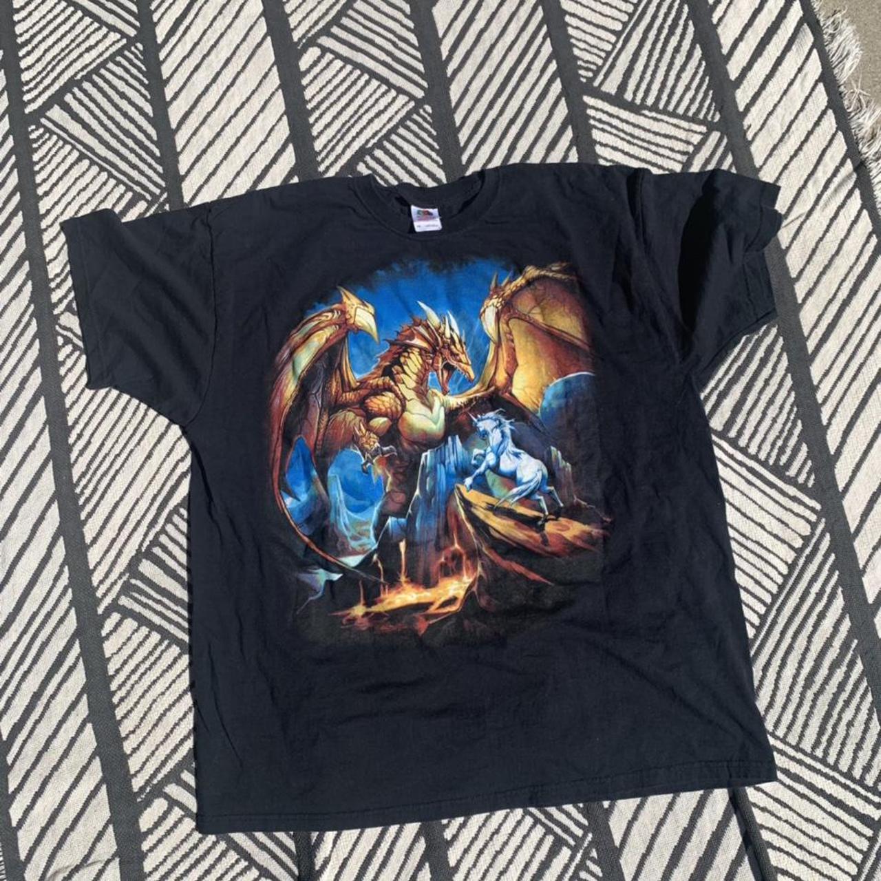 Vtg y2k XXL GAMER FANTASY PRINT ALL OVER DRAGON... - Depop