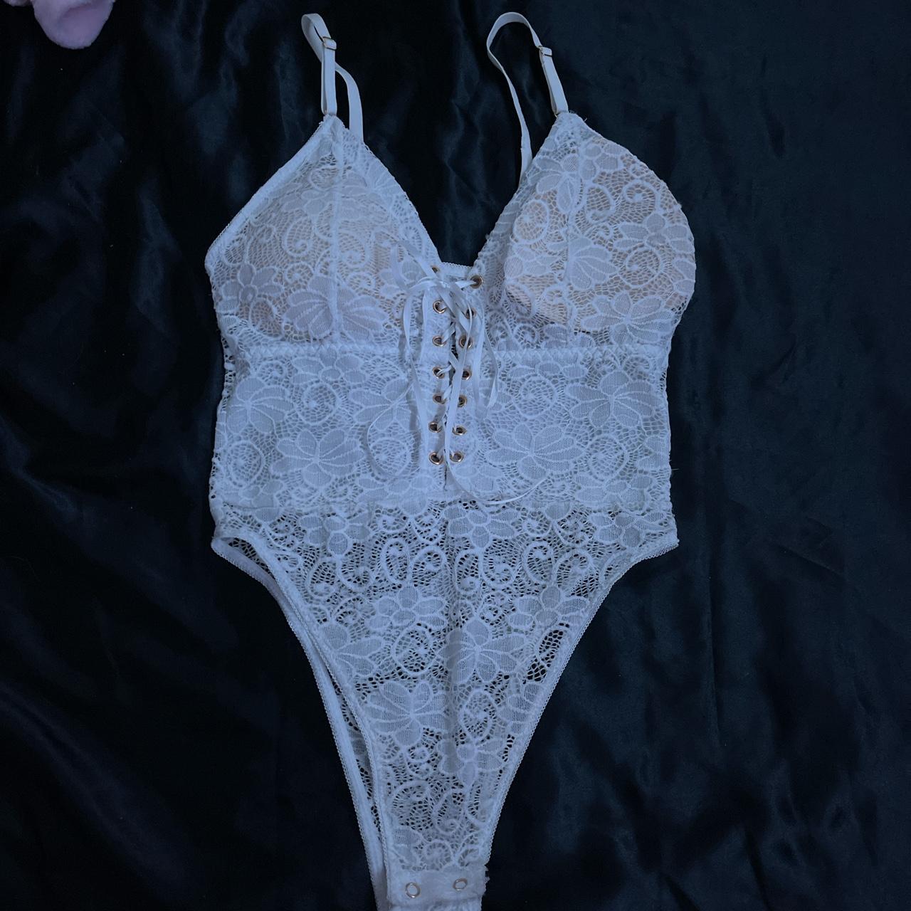 white lace bodysuit worn once - Depop